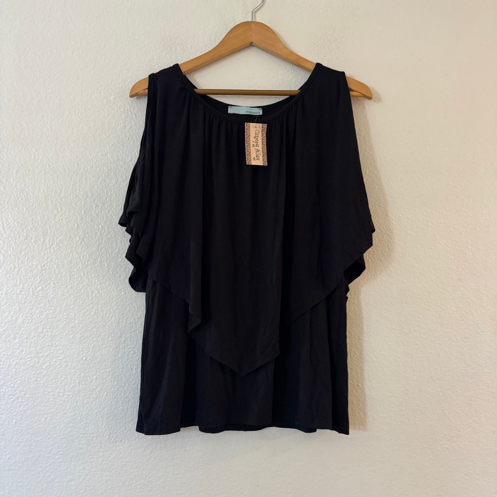 Chatoyant Cold Shoulder Top Draped Layered Blouse Size S Black New With Tags